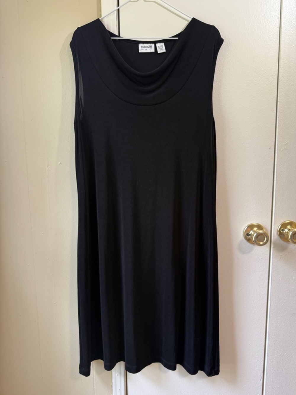 Chico’s Travelers Black Sleeveless Cowl Neck Midi Dress Size 3 Basics Career - Picture 2 of 6